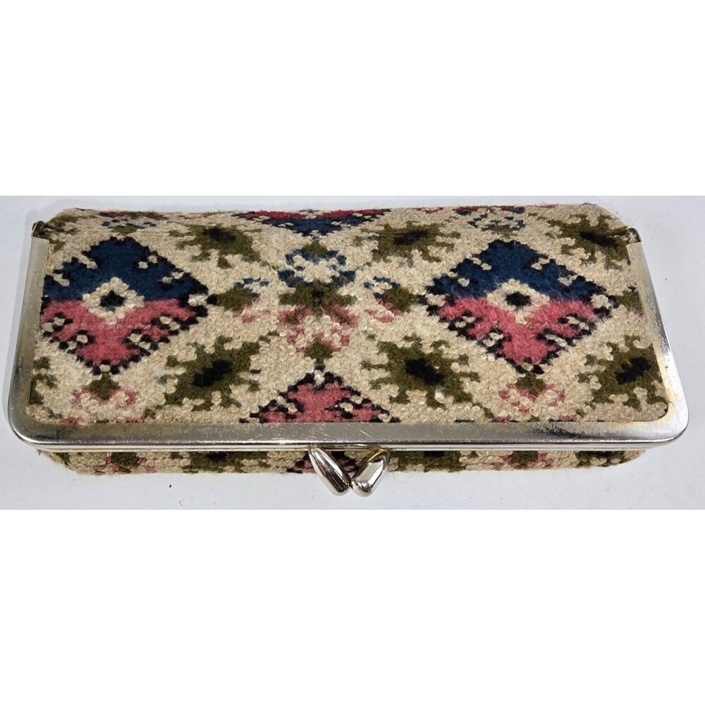 Mid-Century Tapestry Clutch Purse, Geometric Pattern, Made In Japan